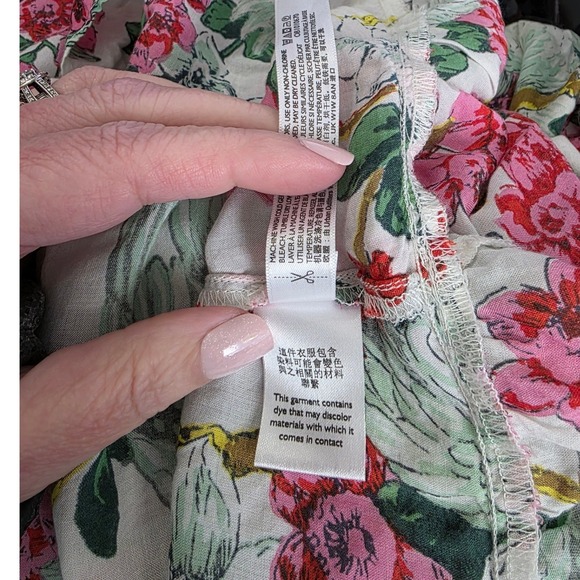 Anthropologie Women Sz L Floral Bird Print Slip Dress White Pink Green Whimsy - Picture 8 of 10